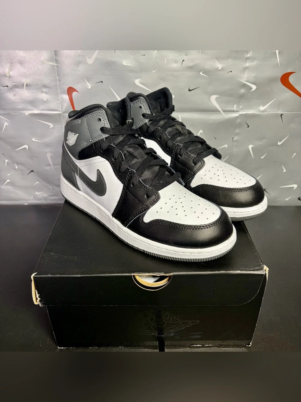 Nike Air Jordan 1 Mid Black White Iron Grey (GS) Size 7Y DQ8423-001 New